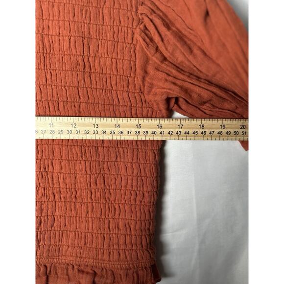 Free People Smocked Top Womens Sz XL Ruffle Peasant Stretchy Cropped Cottagecore - Picture 2 of 8